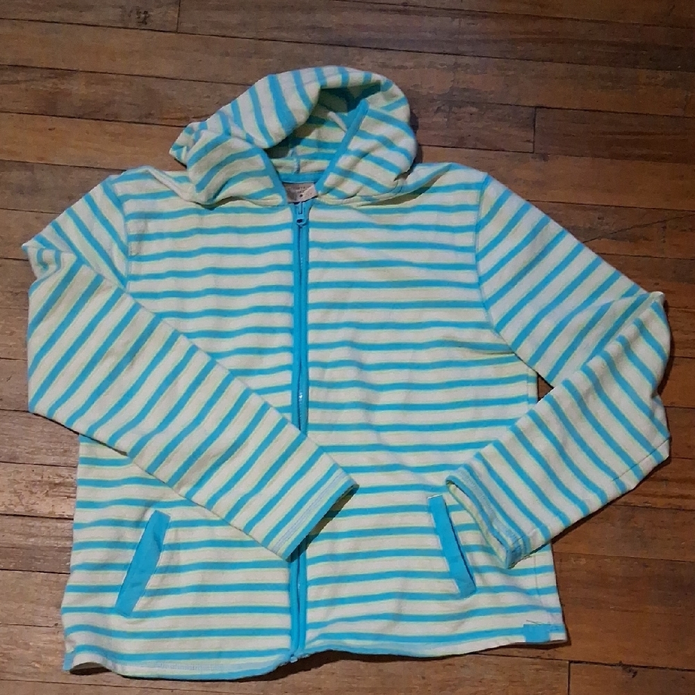 Mountain Lake Girls' Hooded Zip Jacket - Aqua & Cream Stripes